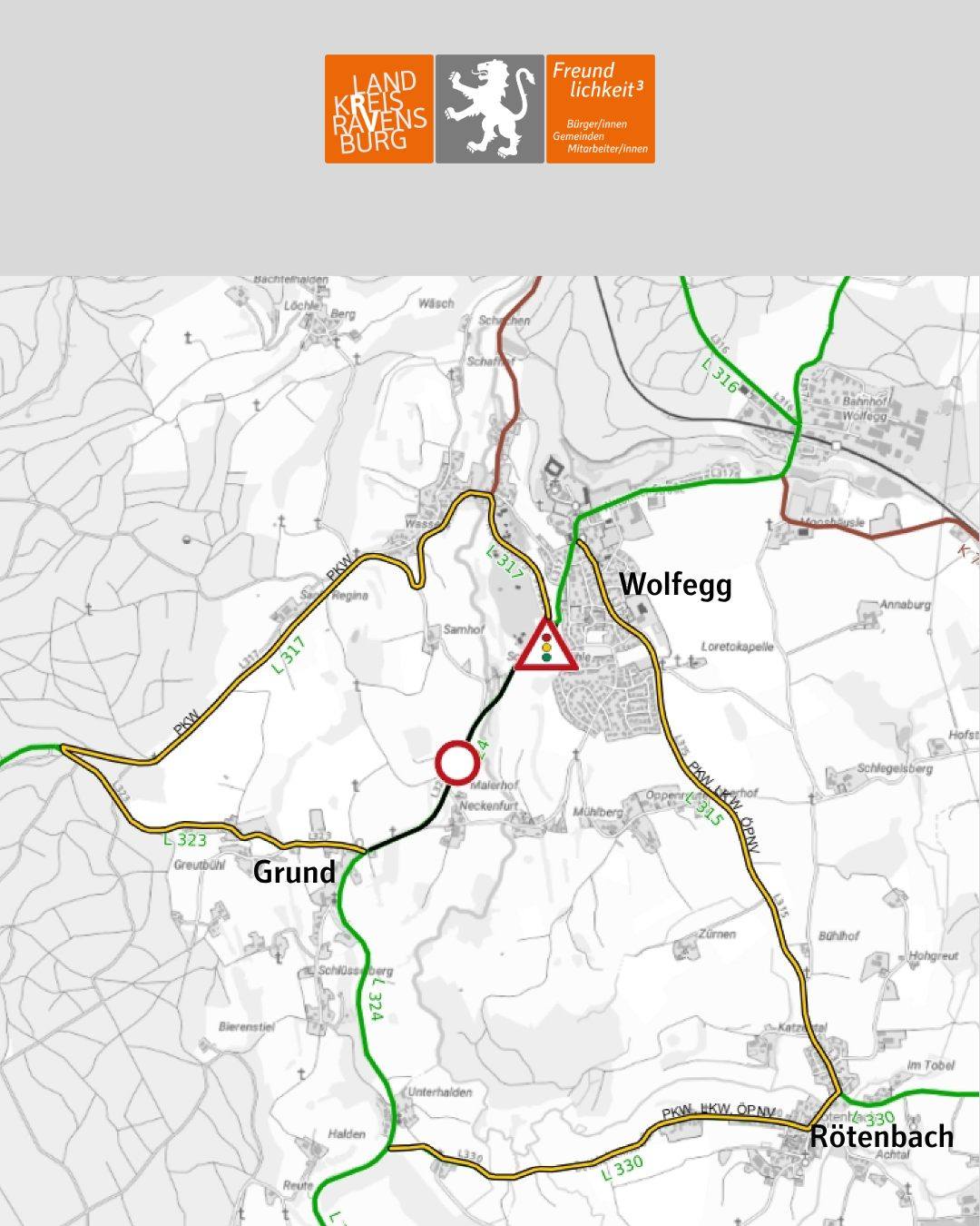Auf diesem Bild ist die Umleitung auf einer Karte abgebildet.