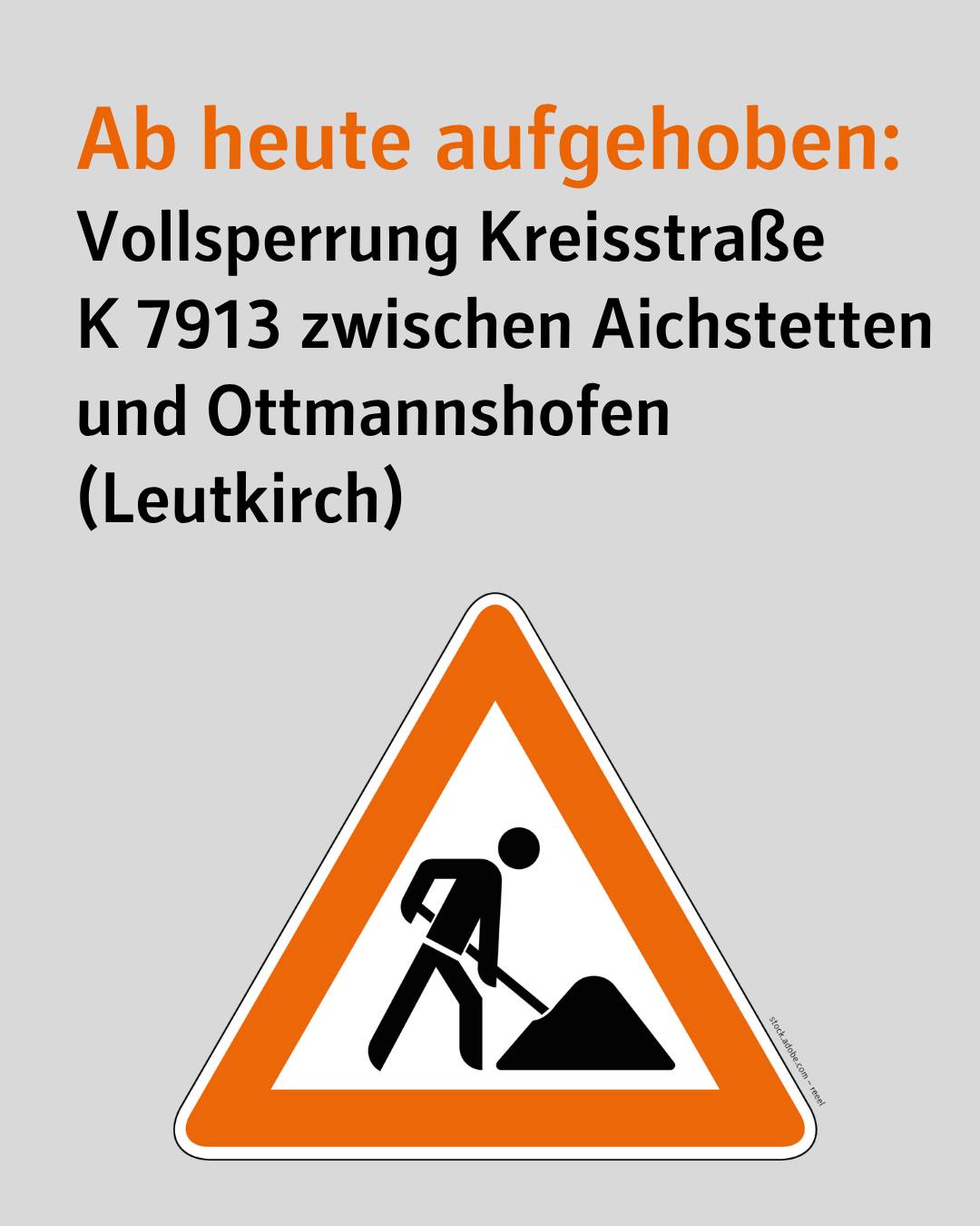 Dieser Alternativtext wurde KI-generiert: Ein gelbes Warndreieck mit einem Piktogramm einer Person bei Straßenarbeiten. Darüber steht ein Text zur Vollstreckung einer Straßensperrung.