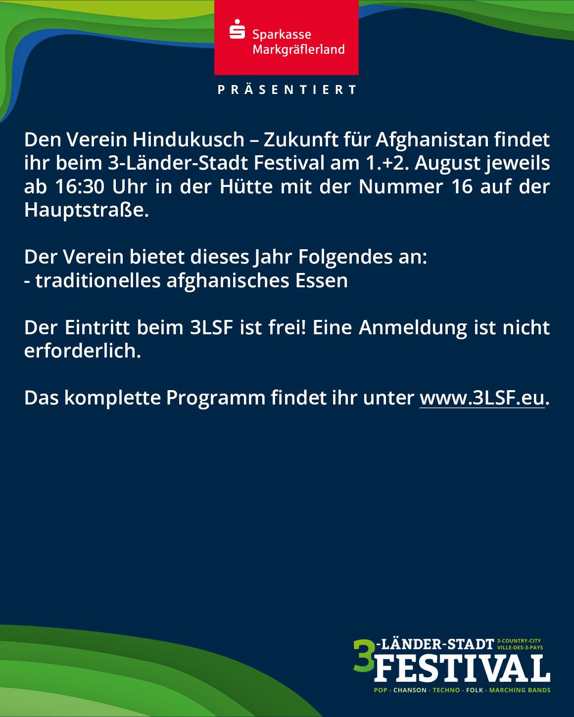 Dies ist eine Veranstaltungsankündigung für das 3-Länder-Stadt Festival. Die Veranstaltung findet am 1. und 2. August statt.