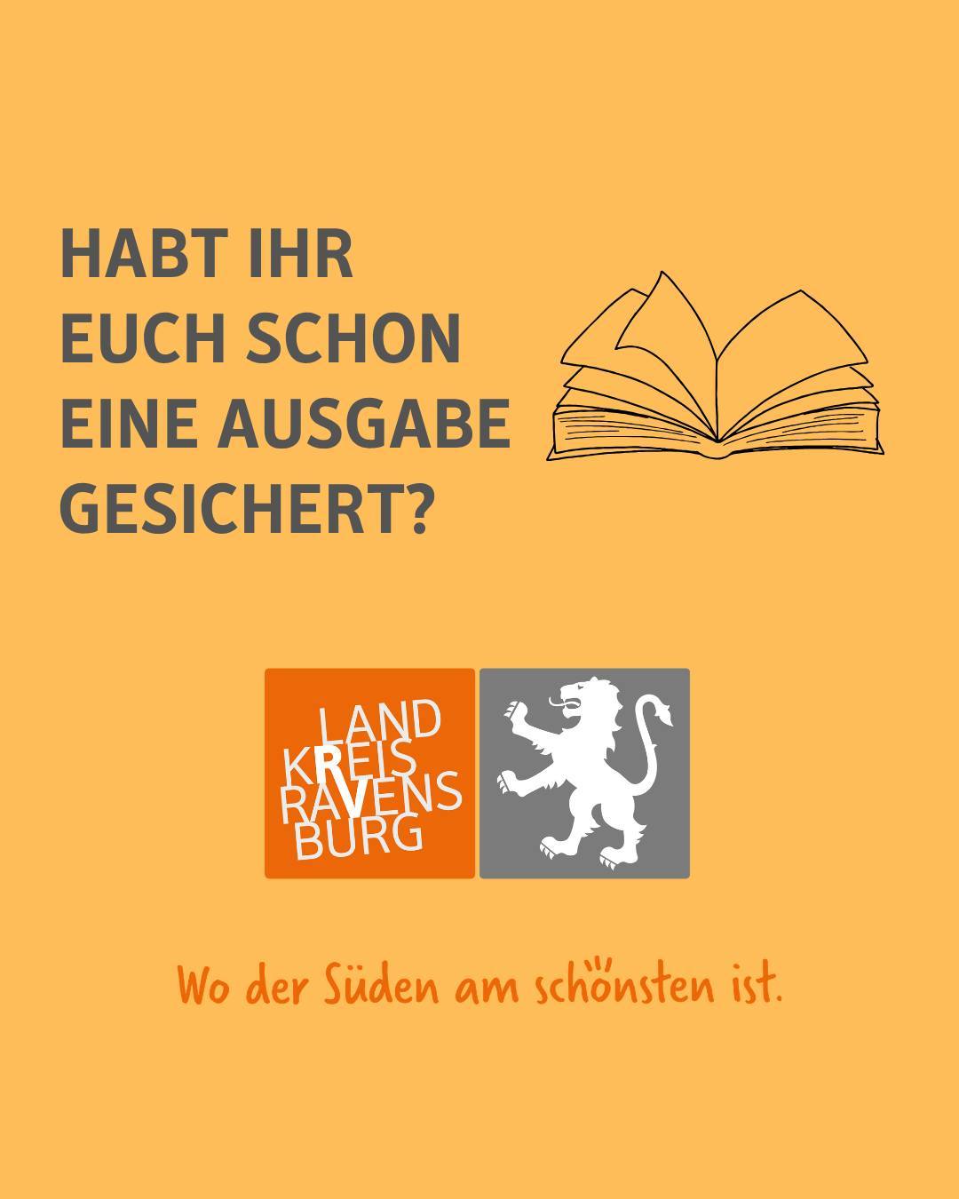Zu sehen ist das Logo des Landkreises mit dem Claim Freundlichkeit³. Außerdem ist ein Buch zu sehen. Bildtext: Habt ihr euch schon eine Ausgabe gesichert?