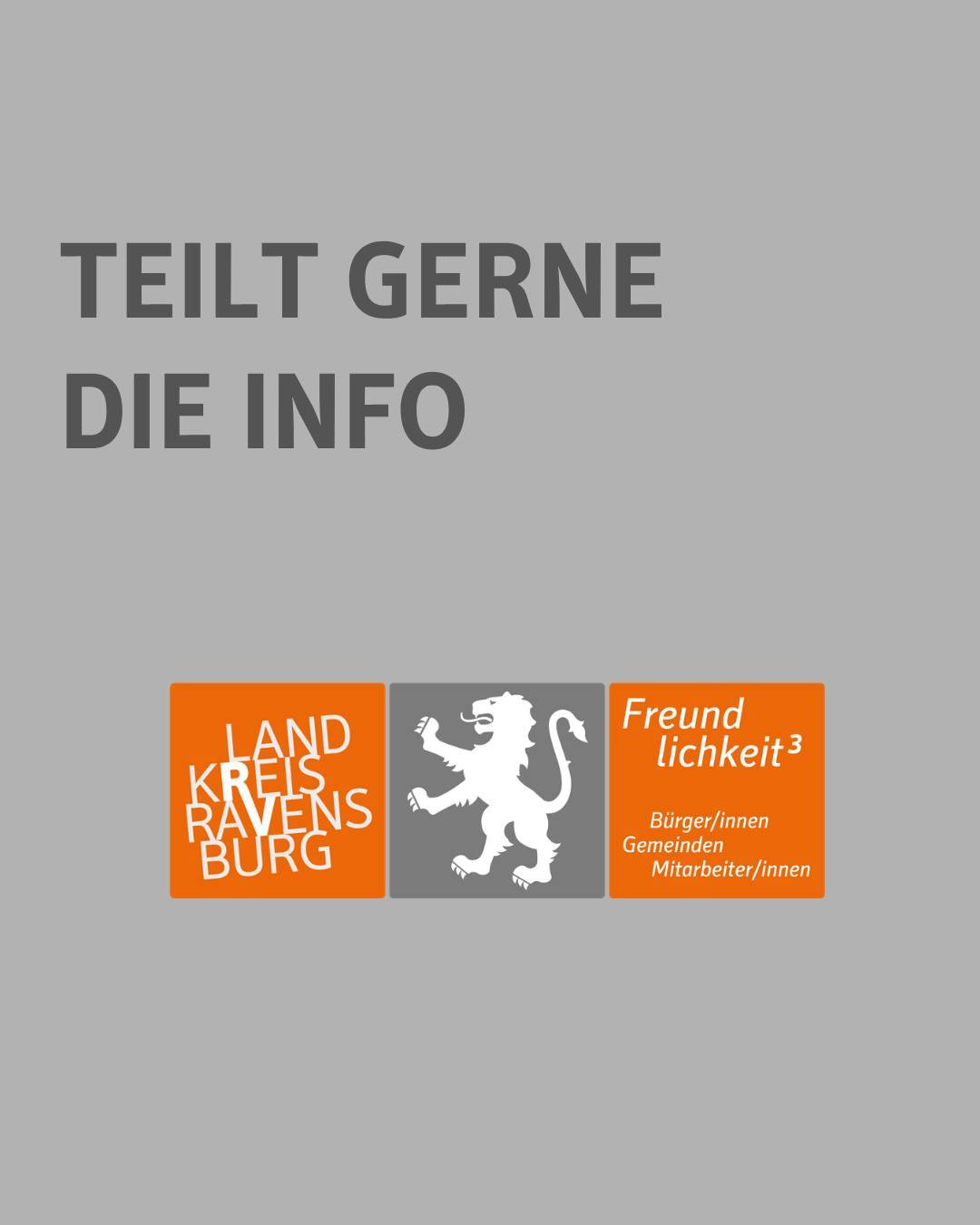 Zu sehen ist das Logo des Landkreises mit dem Claim Freundlichkeit³. Bildtext: Teilt gerne die Info.