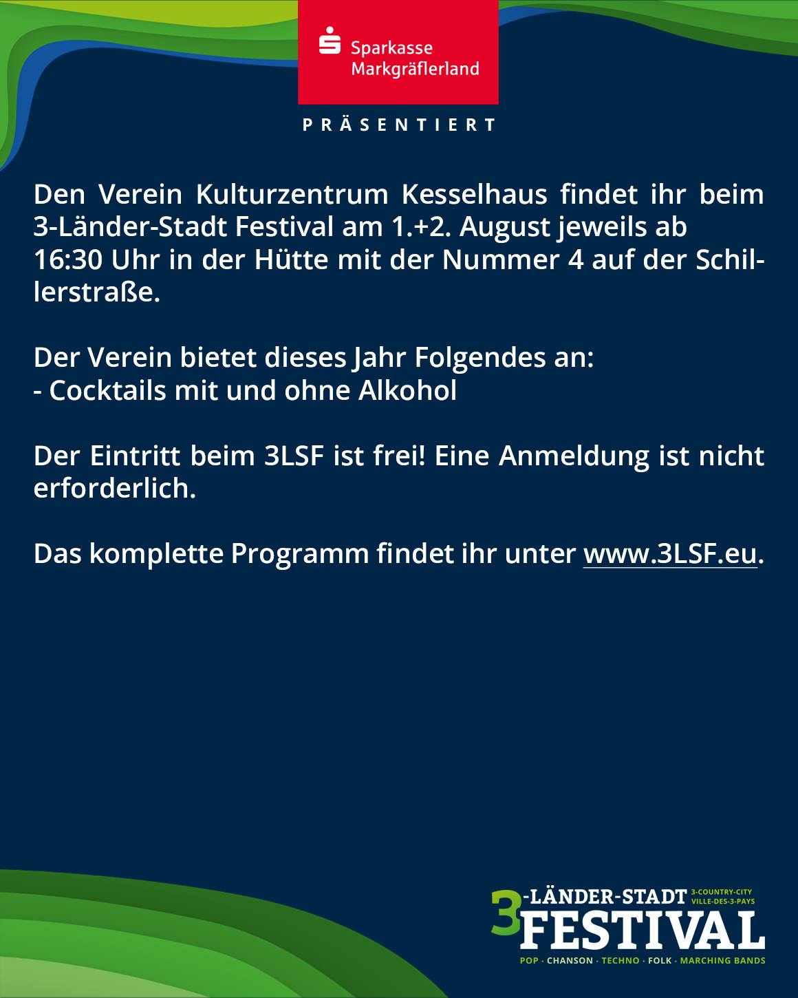 Das Bild ist eine Ankündigung für ein Festival. Es enthält Informationen wie Datum, Ort und eine URL für weitere Details.