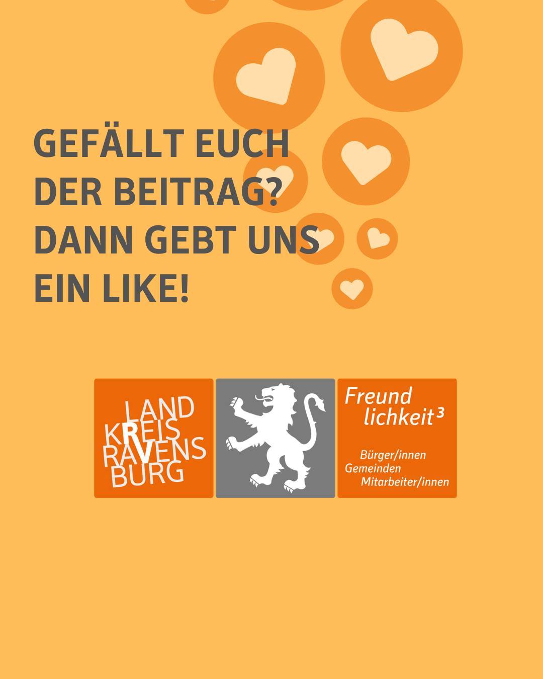 Bildtext: Gefällt euch der Beitrag? Dann gebt uns ein Like! Zu sehen ist das Logo des Landkreises Ravensburg.