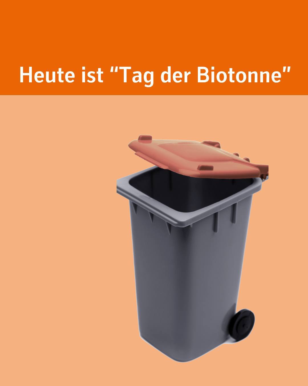 Bildtext: Heute ist Tag der Biotonne.
Zu sehen ist eine braun-schwarze Bio-Abfalltonne, die es im Landkreis Ravensburg gibt