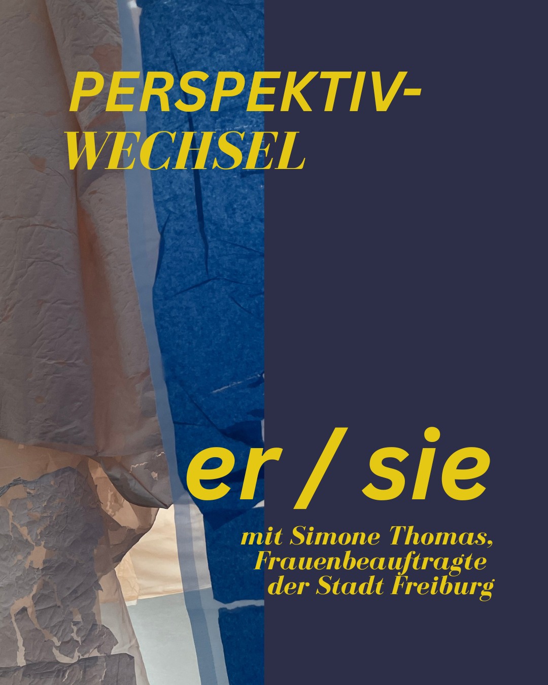 Dieser Alternativtext wurde KI-generiert: Ein farbenfrohes Plakat mit gelbem Text auf blauem und braunem Hintergrund. Im unteren Bereich sind weitere Informationen in kleinerer Schrift zu sehen.