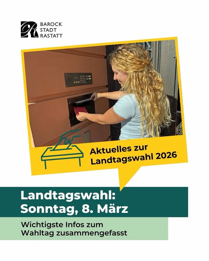 Dieser Alternativtext wurde KI-generiert: Ein Foto zeigt eine Person, die ein Dokument in einen Briefkasten wirft. Darunter befindet sich eine Werbung für eine Landtagswahl.