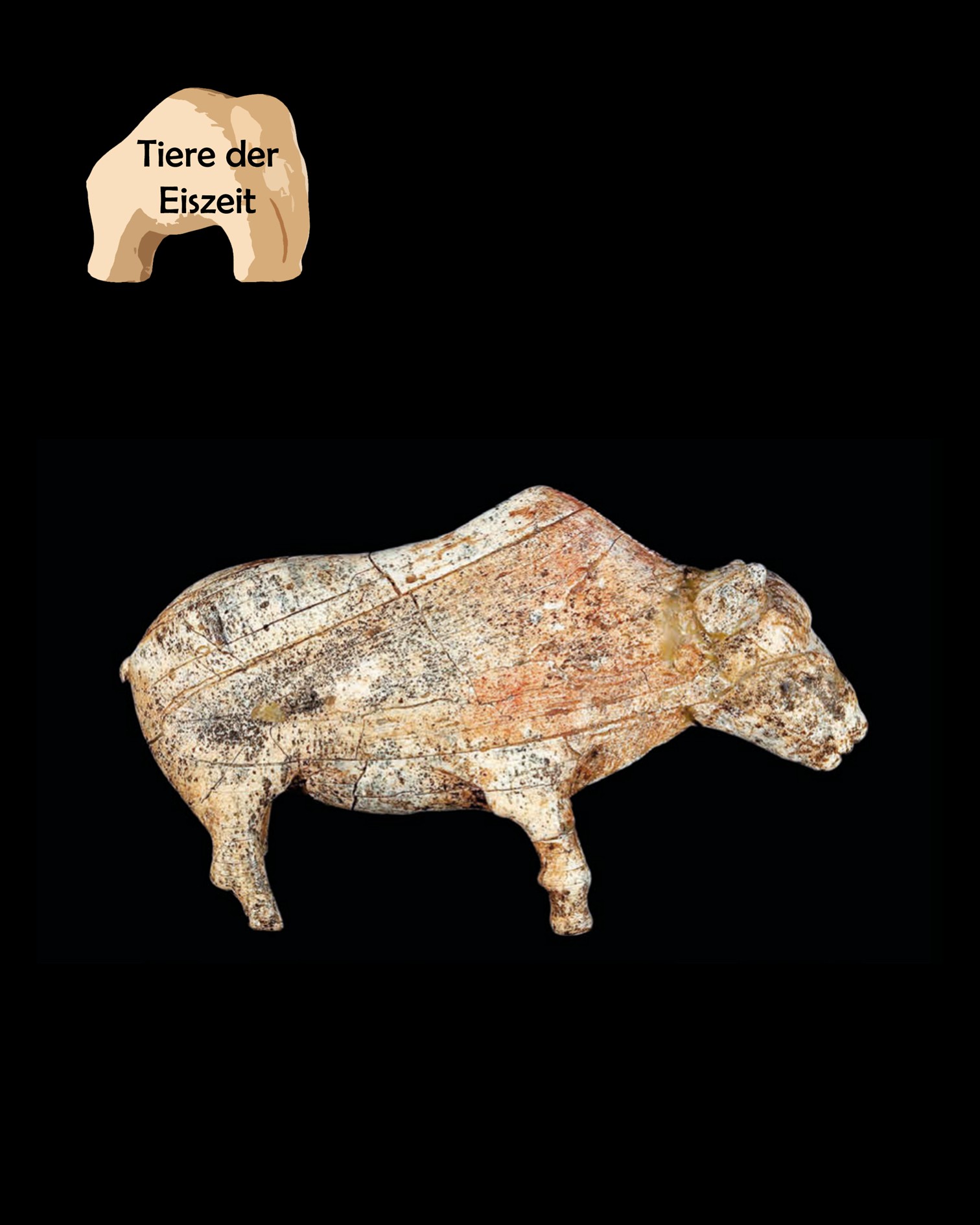 Dieser Alternativtext wurde KI-generiert: Zwei stilisierte Tierdarstellungen. Oben eine einfache Zeichnung, darunter eine detailliertere, möglicherweise antike Skulptur eines großen Säugetiers.