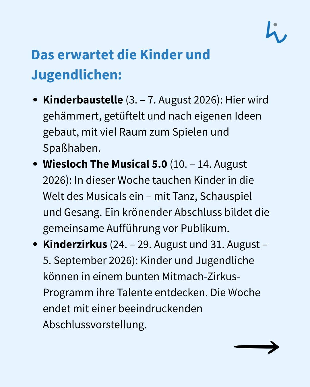Dieser Alternativtext wurde KI-generiert: Ein Werbeflyer für verschiedene Kinder- und Jugendveranstaltungen im Sommer 2026. Der Flyer enthält Text und eine stilisierte Darstellung eines Bauhelms.
