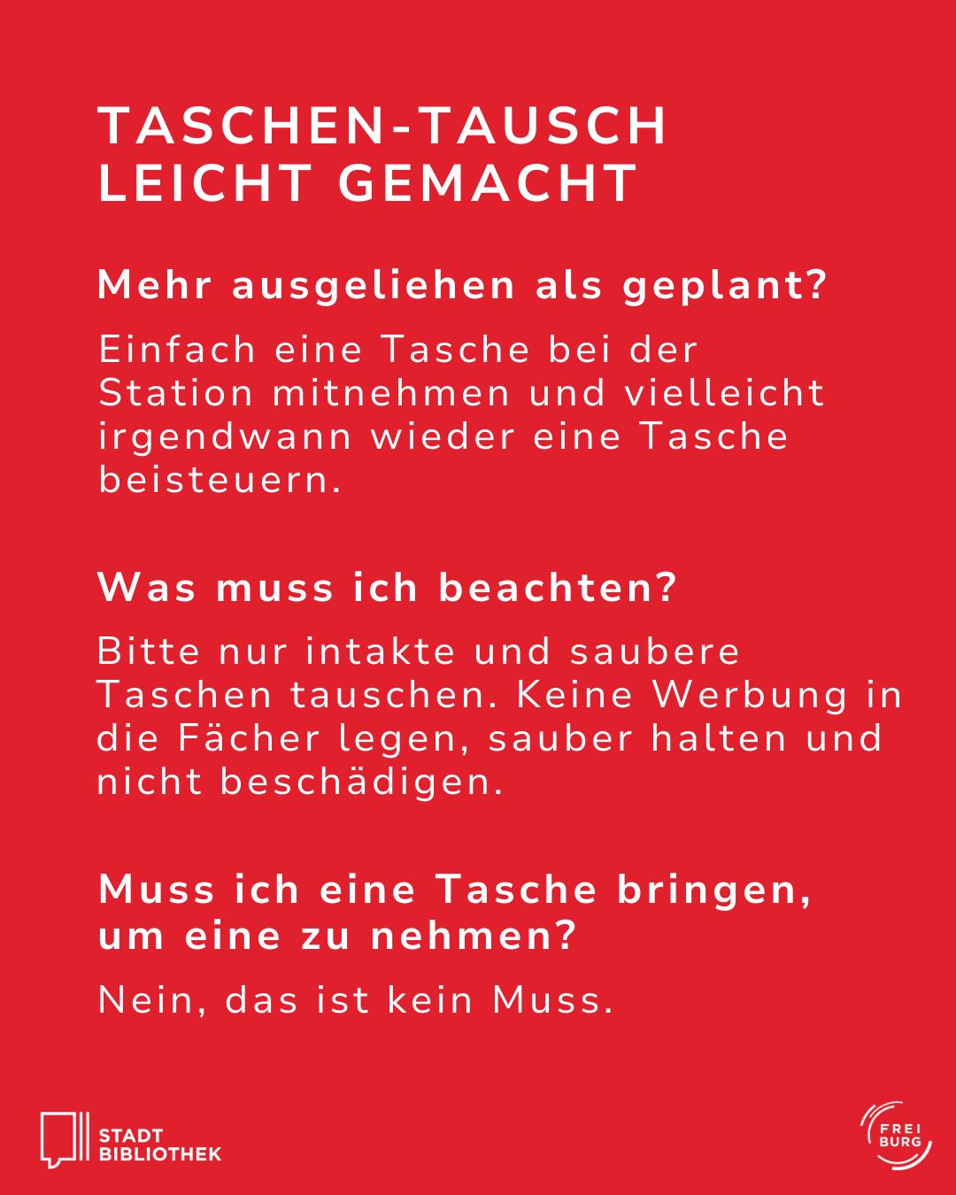 Dieser Alternativtext wurde KI-generiert: Schwar-weißes Plakat mit Text über einen Taschen-Tausch an einer Station. Es enthält Informationen zu den Bedingungen des Tauschs und stellt die Frage, ob man eine Tasche mitbringen muss.