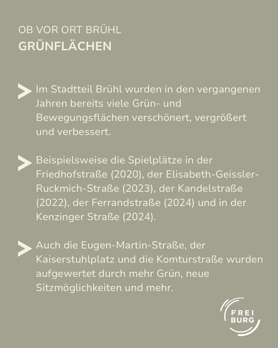 Dieser Alternativtext wurde KI-generiert: Ein schwarz-weißes Bild mit Text über die Verbesserung von Grünflächen und Bewegungsmöglichkeiten in einem Stadtteil. Ein Logo ist unten rechts zu sehen.