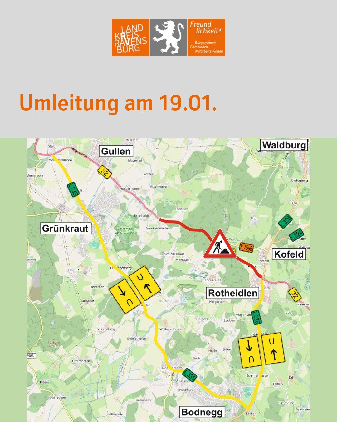 Zu sehen ist die Umleitung am 19.01.