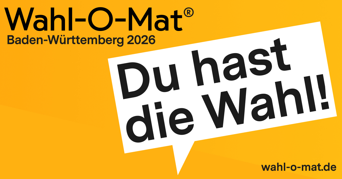 Dieser Alternativtext wurde KI-generiert: Ein hellgelber Hintergrund mit schwarzer Schrift. Der Text bewirbt ein Wahl-Tool für eine Region und die Möglichkeit zur Wahl.