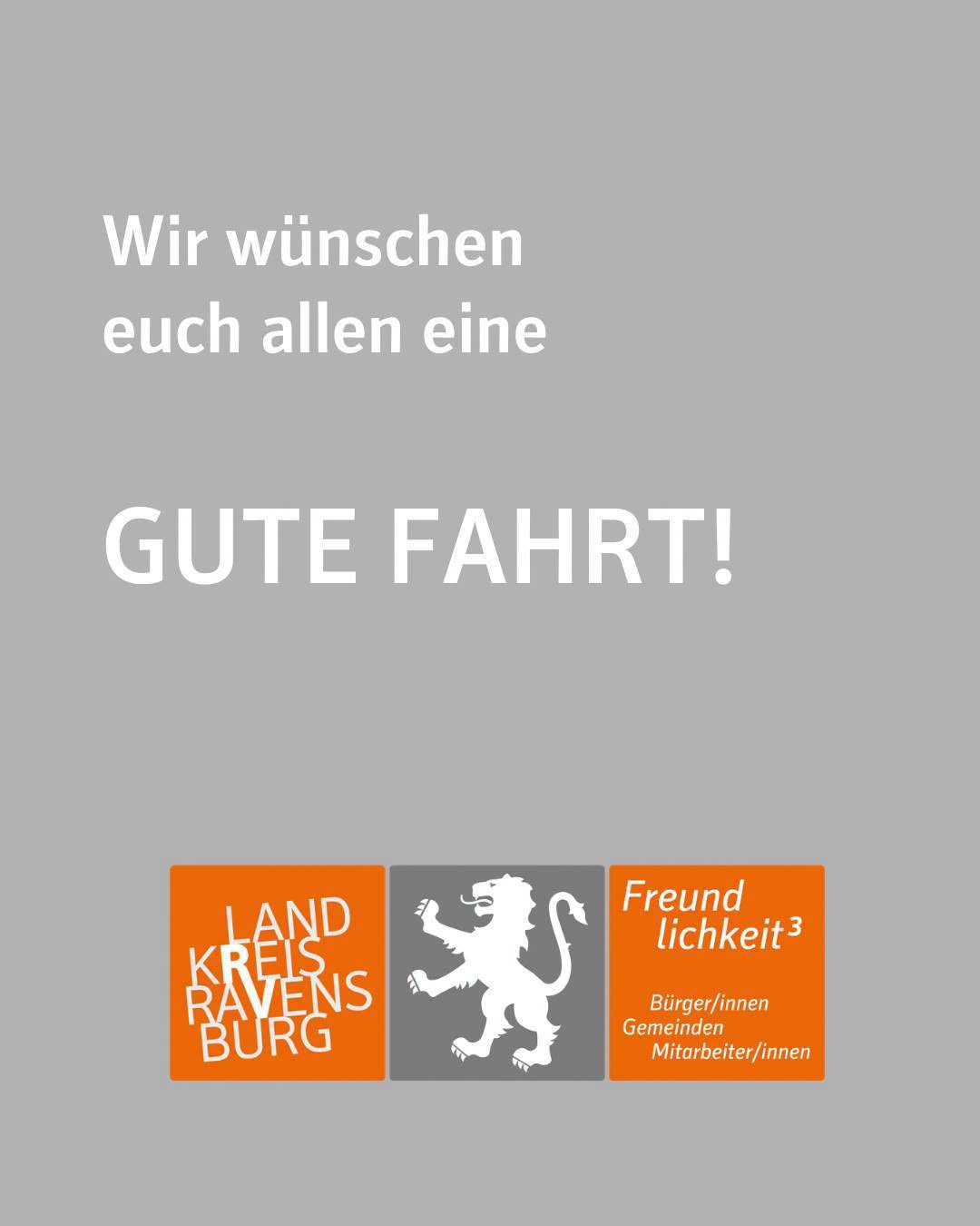 Zu sehen ist das Logo des Landkreises. Bildtext: Wir wünschen euch allen eine Gute Fahrt!