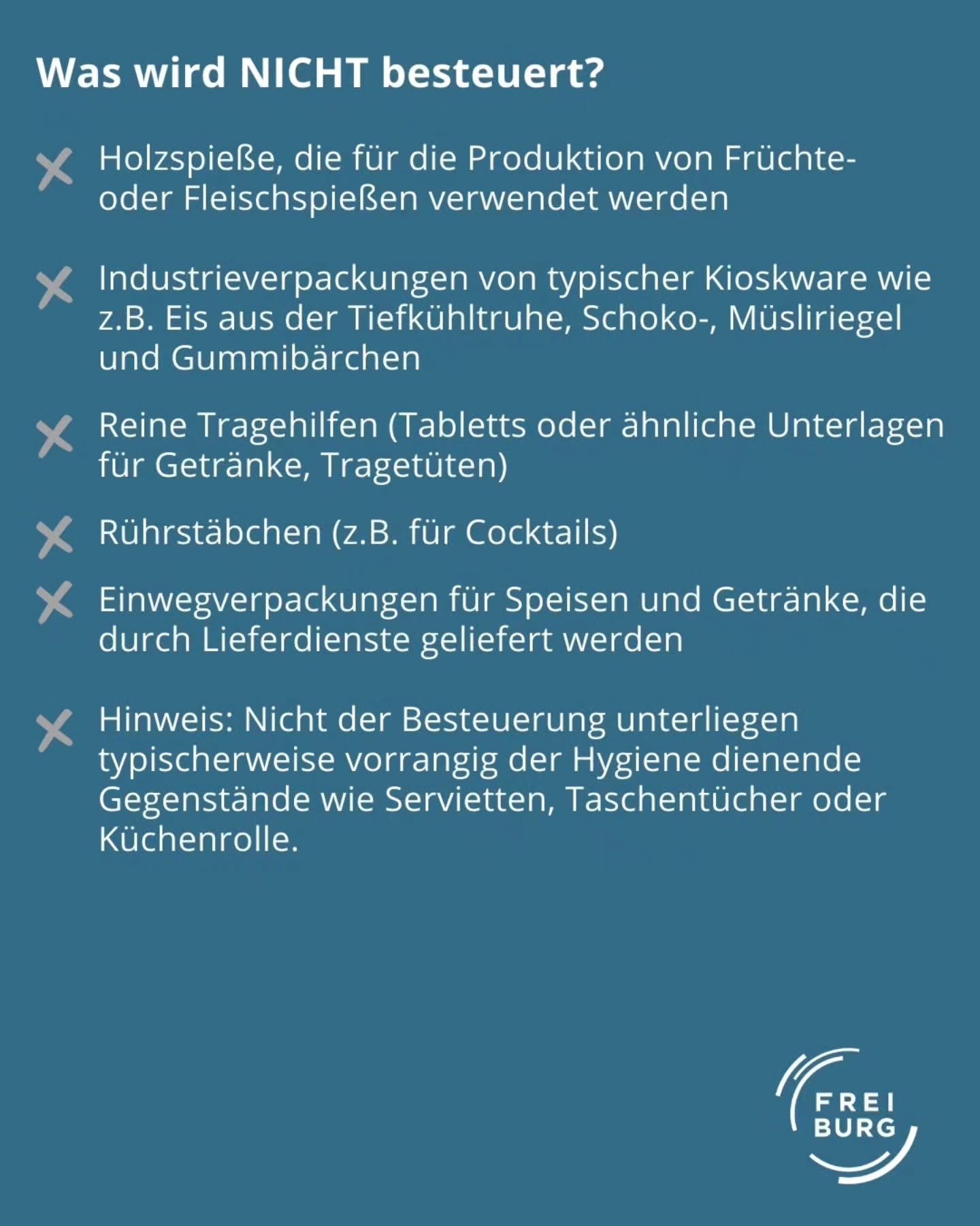 Dieser Alternativtext wurde KI-generiert: Ein Text auflistet verschiedene Artikel, die nicht besteuert werden. Es handelt sich um eine Liste mit Kreuz-Symbolen vor jedem Punkt.