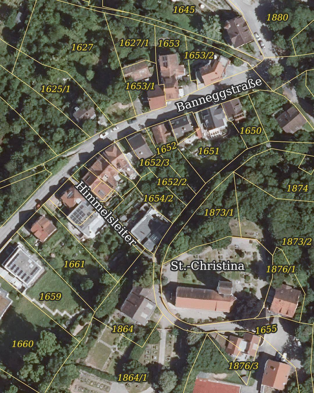 Zu sehen ist eine Luftkarte von Ravensburg in welcher u.a. der Weg "Himmelsleiter" eingezeichnet ist.