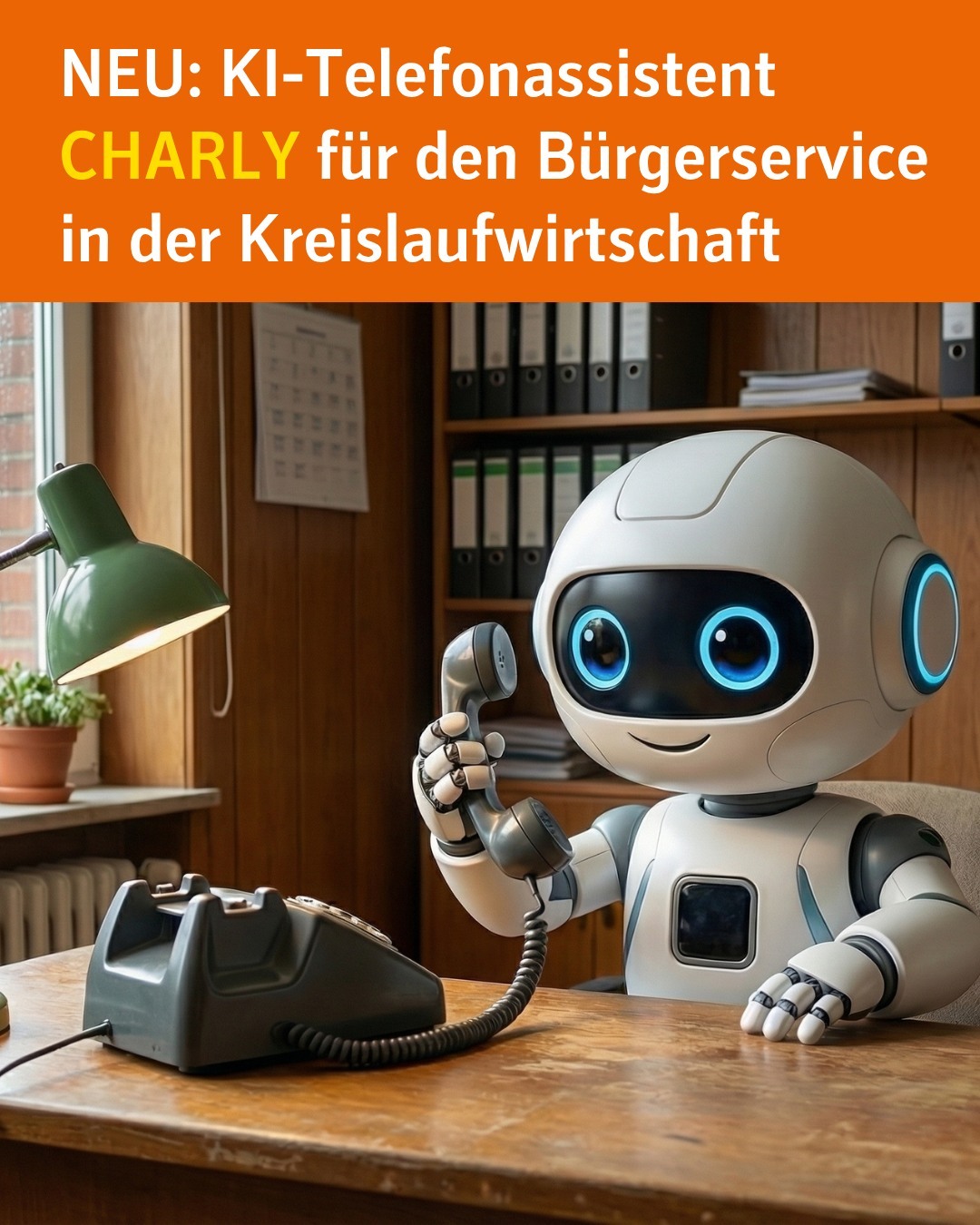 Zu sehen ist der KI-Assistent Charly. Bildtext: Neu: KI-Telefonassistent Charly für den Bürgerservice in der Kreislaufwirtschaft