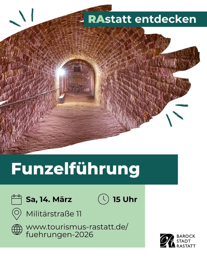 Dieser Alternativtext wurde KI-generiert: Ein Werbeplakat zeigt den Eingang zu einem Gewölbe. Das Plakat bewirbt eine Führung mit Datum, Uhrzeit und Adresse.