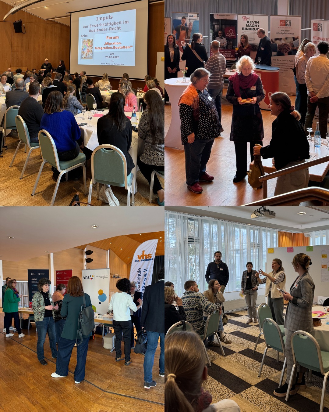 Zu sehen sind 4 Bilder. Oben links und unten rechts sieht man Einblicke in die Workshops. Oben rechts und unten Links sieht man Impressionen von dem Austausch vor Ort.