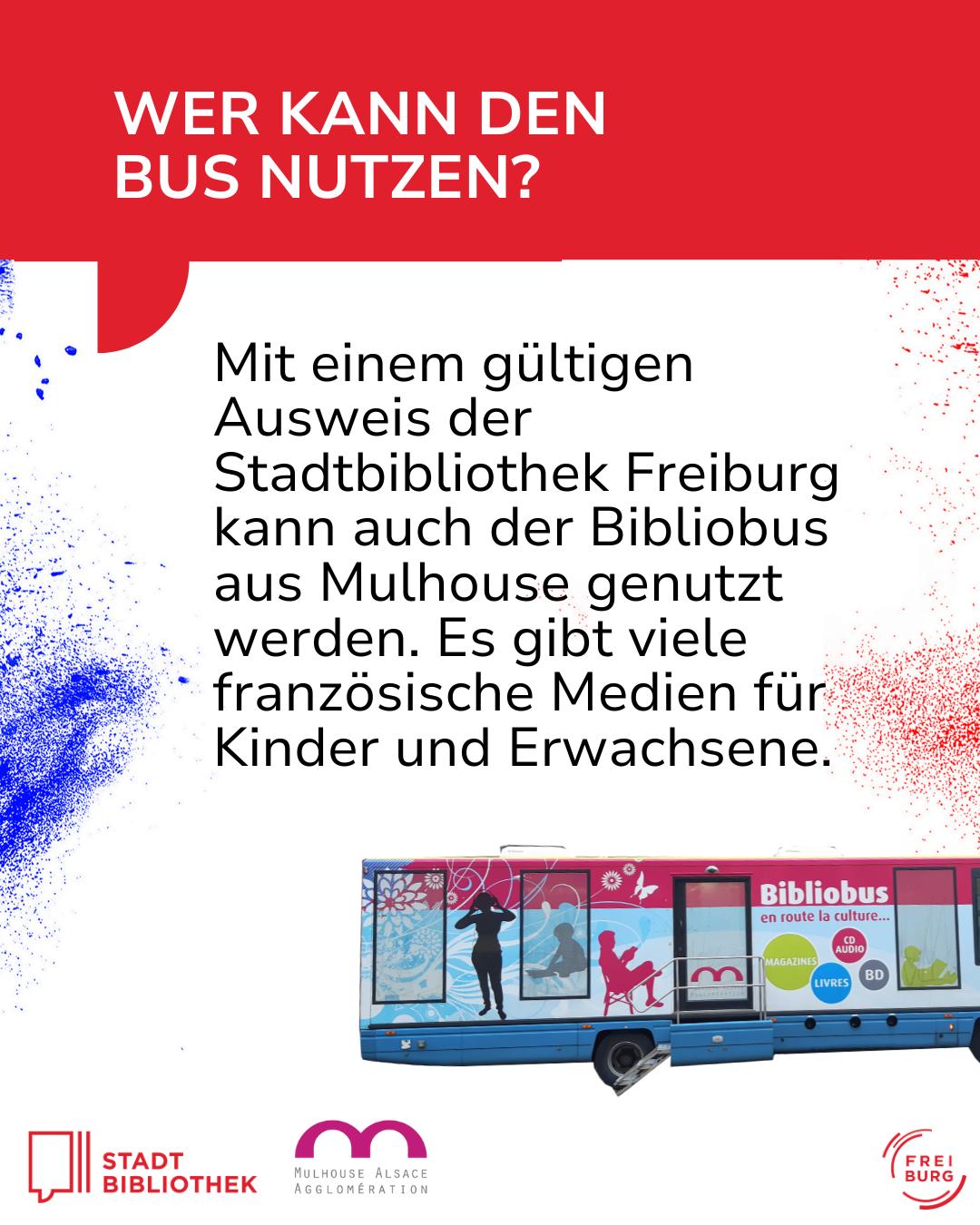 Dieser Alternativtext wurde KI-generiert: Ein farbenfrohes Plakat informiert über die Nutzung eines Bibliotheksbusses. Es zeigt den Bus und Logos der beteiligten Institutionen.
