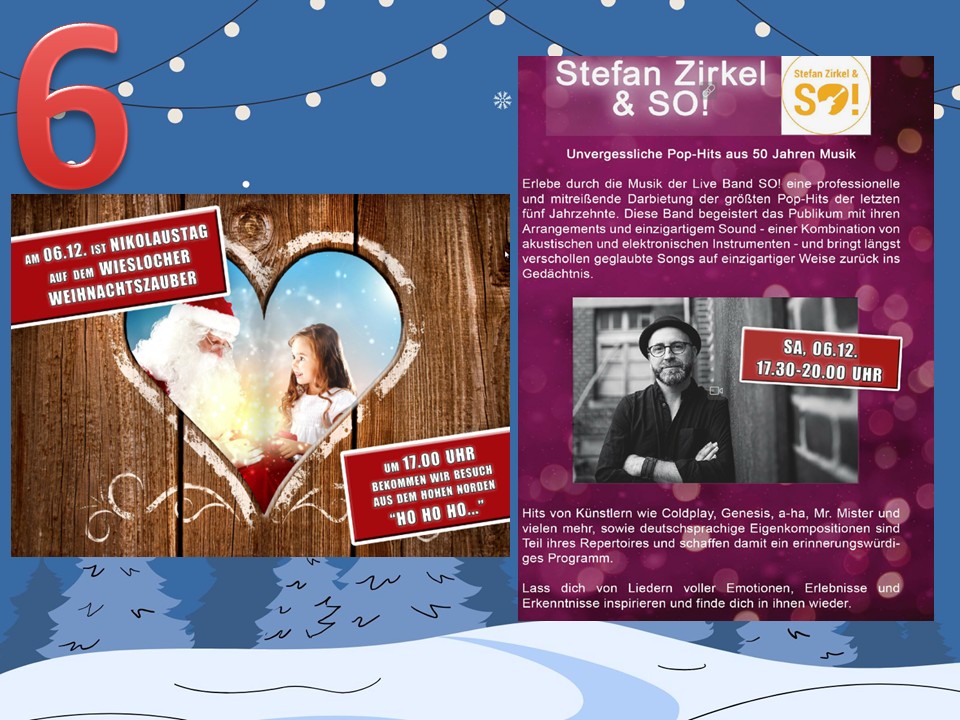 Dieser Alternativtext wurde KI-generiert: Ein farbenfrohes Werbeplakat für eine Musikveranstaltung mit musikalischen Darbietungen und weihnachtlicher Dekoration. Es zeigt mehrere Personen und Informationen zu Datum, Uhrzeit und Veranstaltungsort.