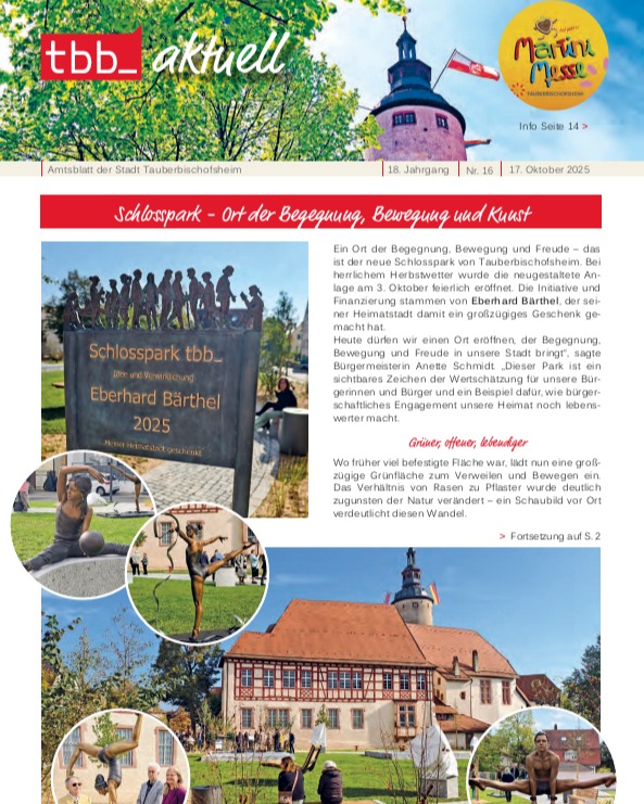 Dieser Alternativtext wurde KI-generiert: Schwarz-weißes Bild einer Zeitung mit Text und einem Foto eines Parks mit Bäumen und einer Straße. Der Text informiert über die Einweihung eines neuen Parks in der Stadt.