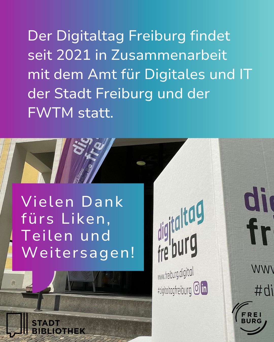 Dieser Alternativtext wurde KI-generiert: Ein farbiges Bild zeigt Text in verschiedenen Schriftgrößen und Farben sowie Logos. Ein Teil des Bildes zeigt einen Innenraum mit einer Fensterfront.