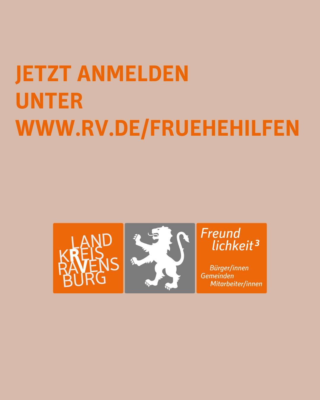 Zu sehen ist das Logo des Landkreises. Bildtext: Jetzt Anmelden
unter www.rv.de/fruehehilfen