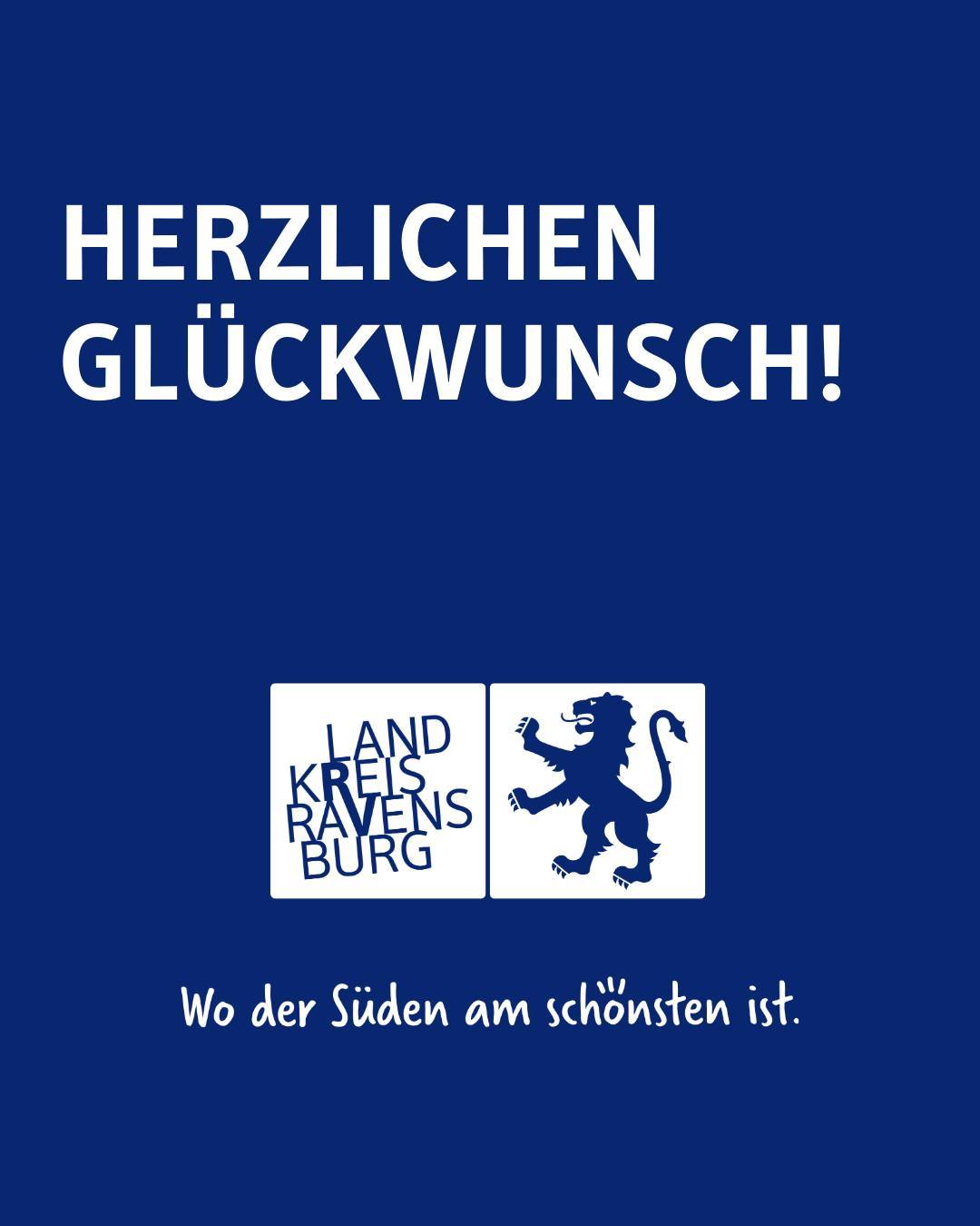 Text im Bild: Herzlichen Glückwunsch. Darunter das weiße Landkreislogo vor blauem Hintergrund