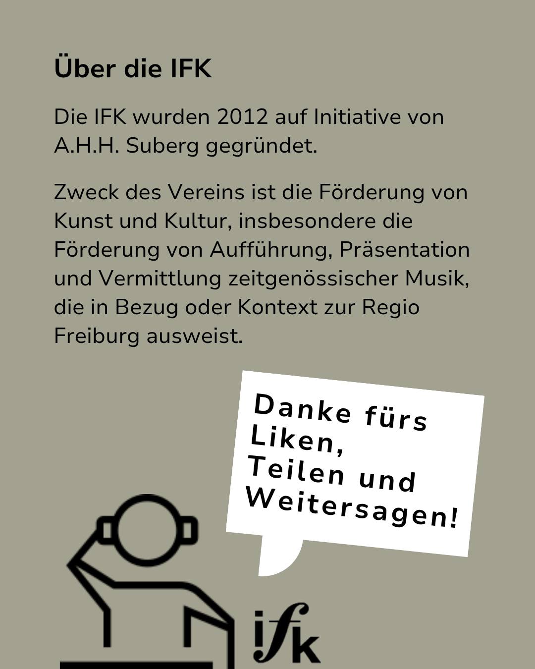 Dieser Alternativtext wurde KI-generiert: Ein Dokument mit Text und einem kleinen Comicbild am unteren Rand. Der Text beschreibt die Gründung und den Zweck einer Organisation zur Förderung von Kunst und Kultur.