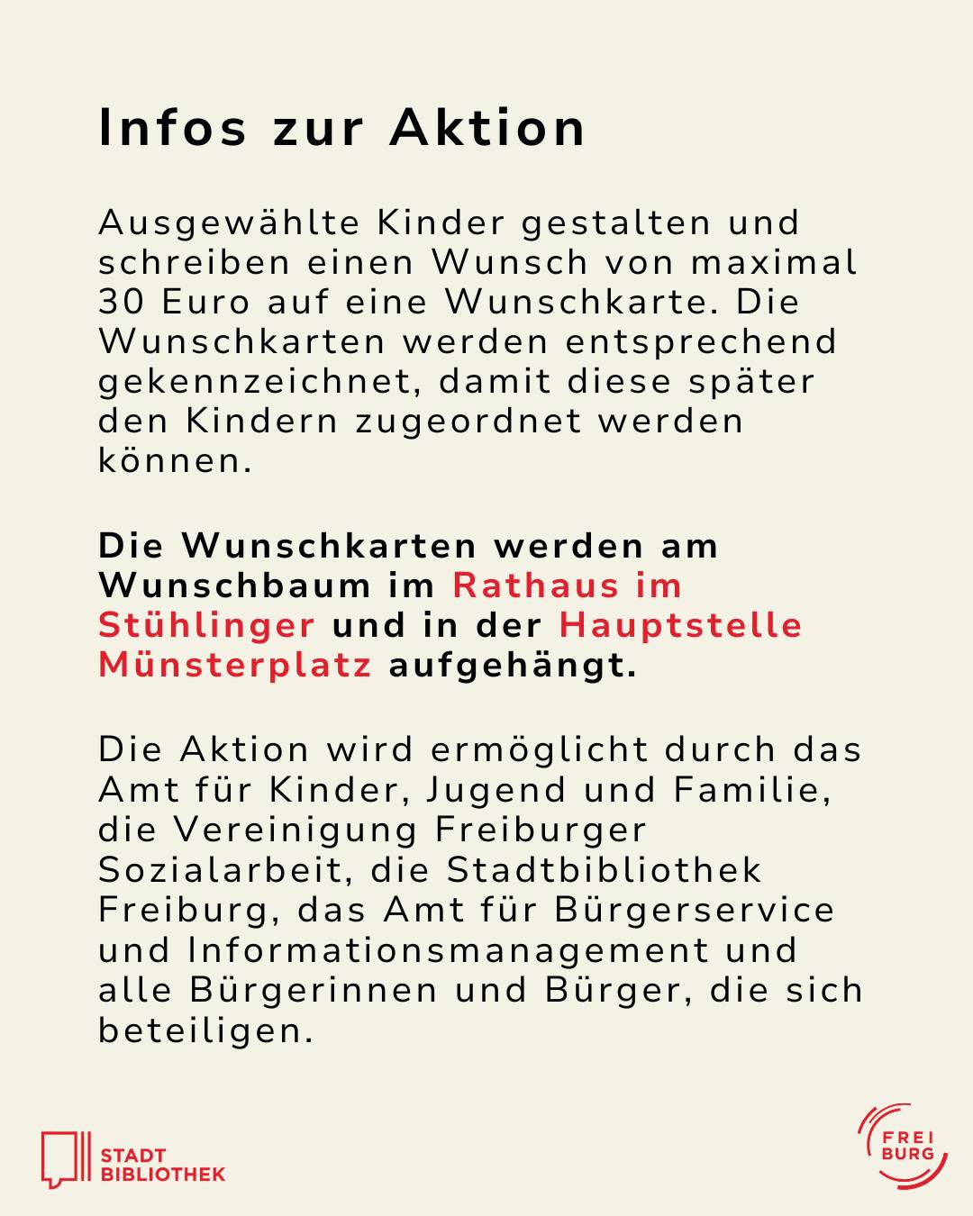 Dieser Alternativtext wurde KI-generiert: Schwarz-weißes Bild mit Text über eine Aktion, bei der Kinder Wünsche auf Wunschkarten schreiben. Die Karten werden im Rathaus ausgestellt, um die Beteiligung der Bürger zu fördern.