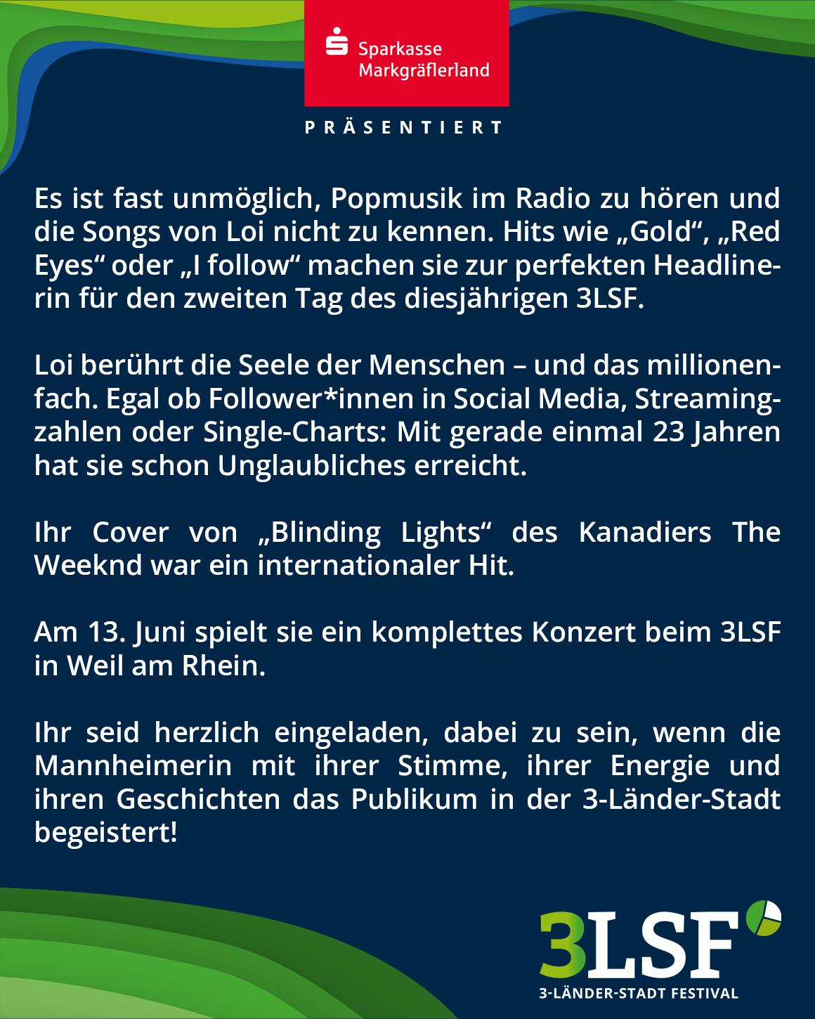 Dieser Alternativtext wurde KI-generiert: Werbeanzeige mit Text auf hellblauem und weißem Hintergrund. Die Anzeige bewirbt ein Festival und erwähnt eine Musik-Performance am 13. Juni.
