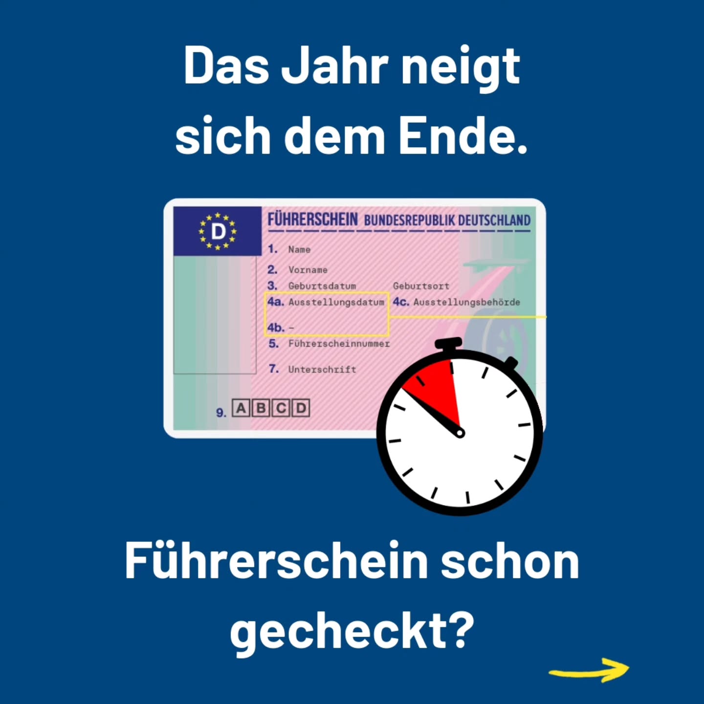Dieser Alternativtext wurde KI-generiert: Ein Dokument liegt vor blauem Hintergrund und wird von einer Uhr überlagert. Der Text fragt, ob ein bestimmtes Dokument bereits überprüft wurde.
