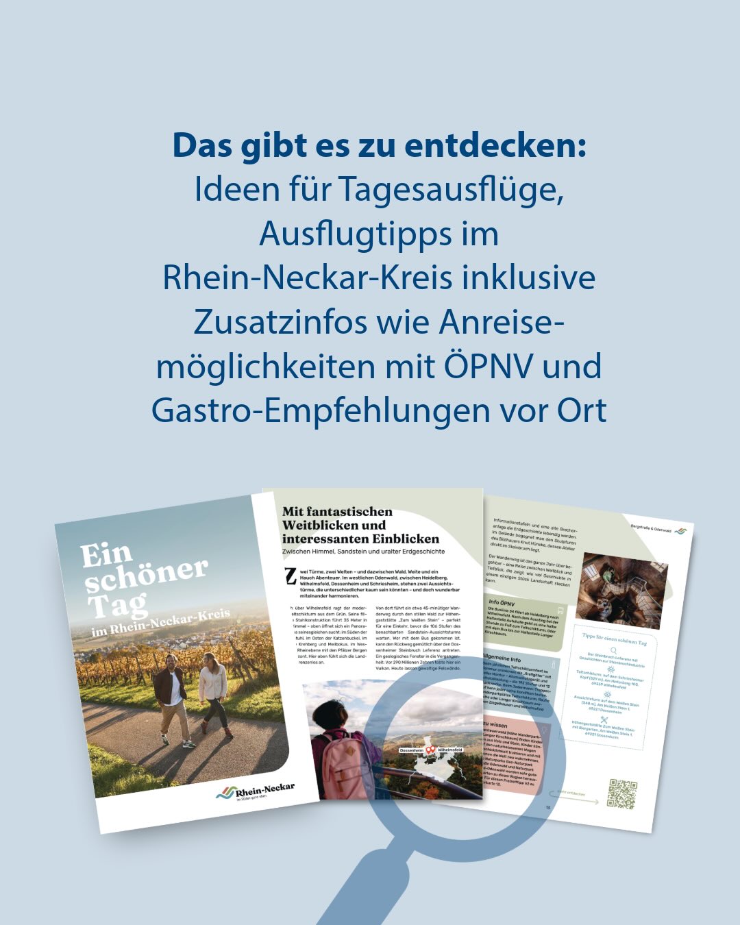 Dieser Alternativtext wurde KI-generiert: Ein Werbeflyer liegt auf einer Oberfläche. Der Flyer enthält Informationen zu Ausflugszielen und zusätzlichen Angeboten in einer bestimmten Region.