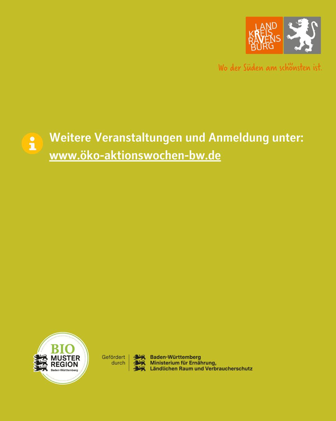 Gelber Hintergrund mit Logos und Text in dunkler Schrift. Der Text enthält eine Webadresse und Informationen zu Veranstaltungen.