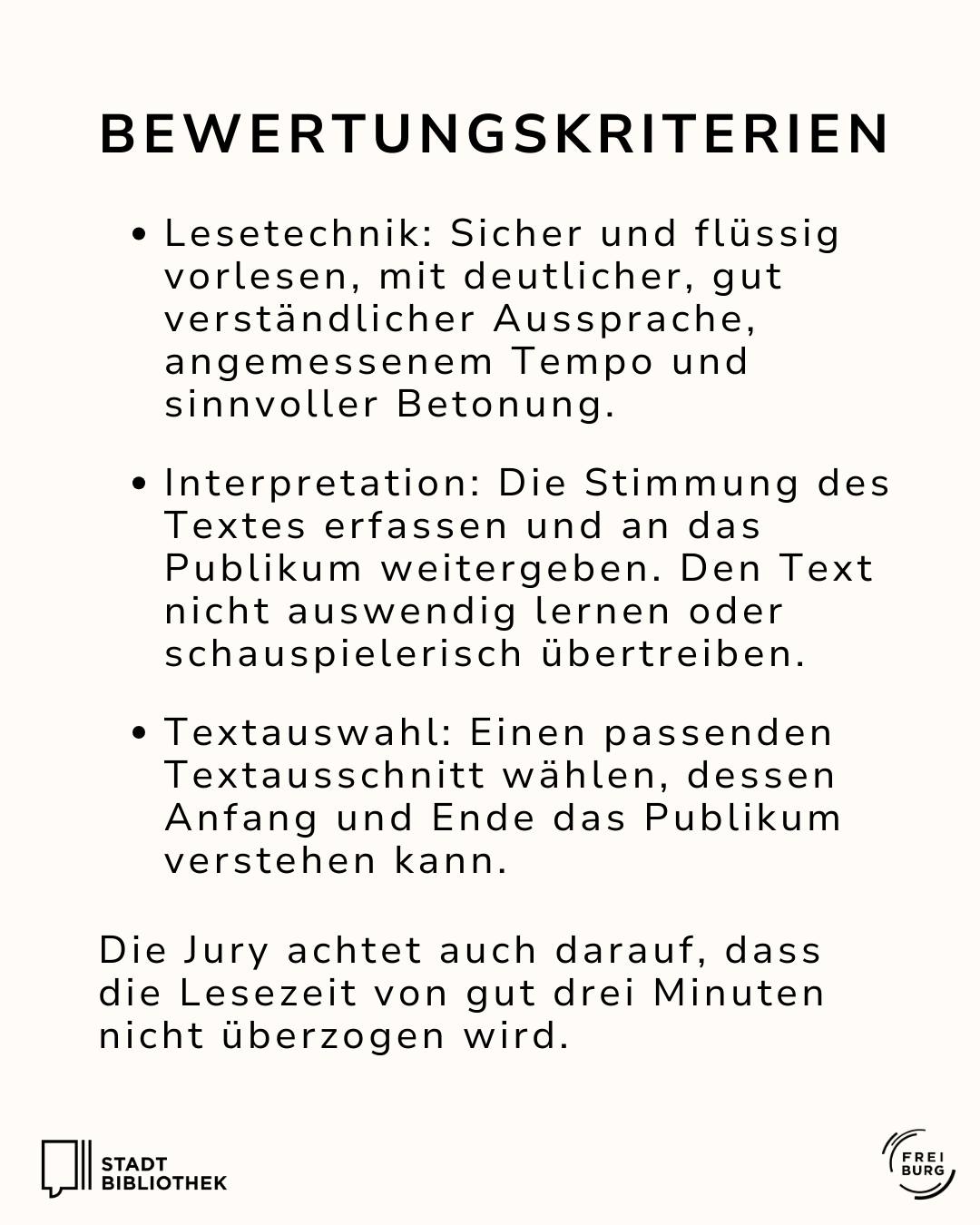 Dieser Alternativtext wurde KI-generiert: Schwarz-weißes Bild von einem Dokument mit Text. Es enthält Kriterien für eine Bewertung, wahrscheinlich im Zusammenhang mit einer Leseprüfung oder Präsentation.