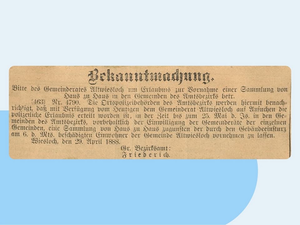 Dieser Alternativtext wurde KI-generiert: Schwarz-weißes Bild einer alten Bekanntmachung mit Text in Frakturschrift. Der Text scheint eine offizielle Mitteilung oder ein Rundschreiben zu sein.