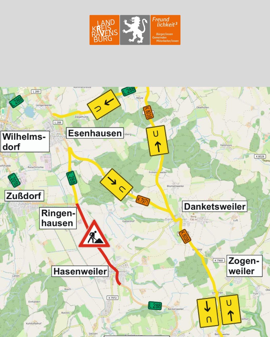 Bild der Umleitungsführung. Darüber das Landkreislogo