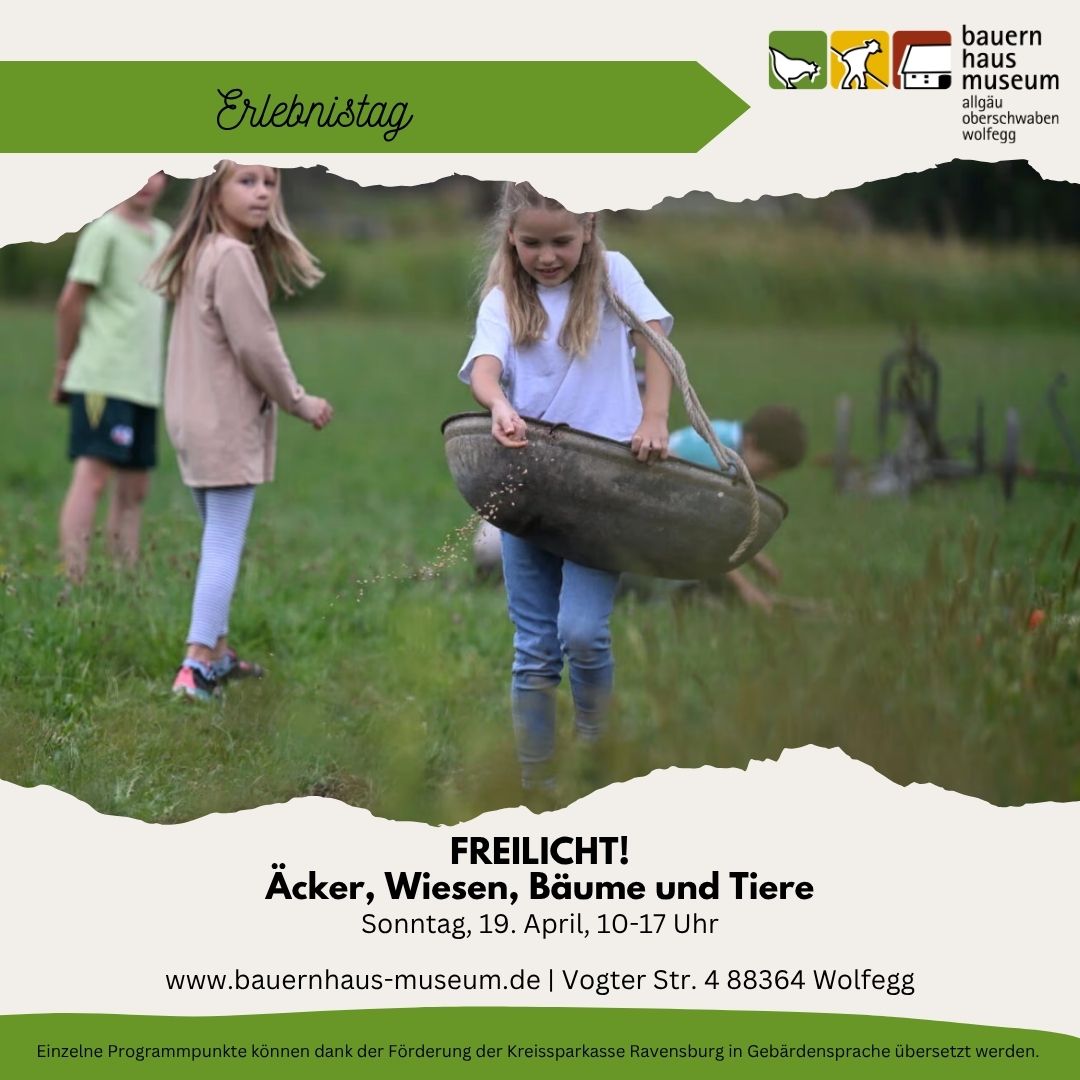 Dieser Alternativtext wurde KI-generiert: Ein farbiges Bild zeigt Personen auf einer Wiese vor einer Reihe von Bäumen. Unter dem Bild befindet sich Text mit Informationen zu einer Veranstaltung.