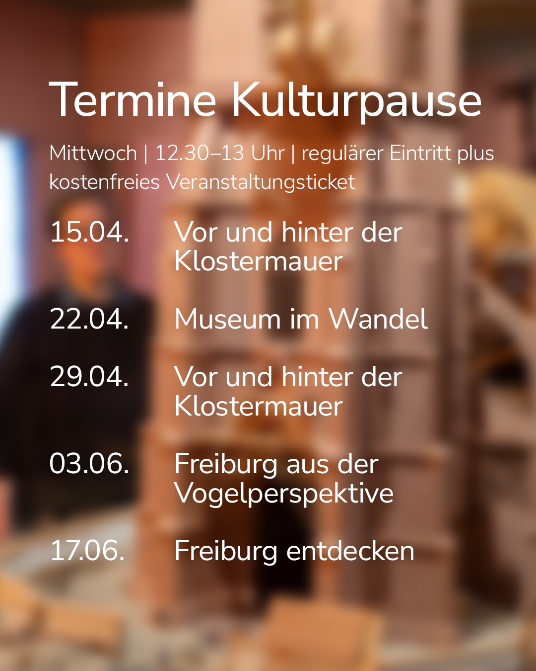 Dieser Alternativtext wurde KI-generiert: Ein Werbeplakat mit Veranstaltungsterminen und Titeln. Die Datumsangaben stehen neben den jeweiligen Veranstaltungsbezeichnungen.