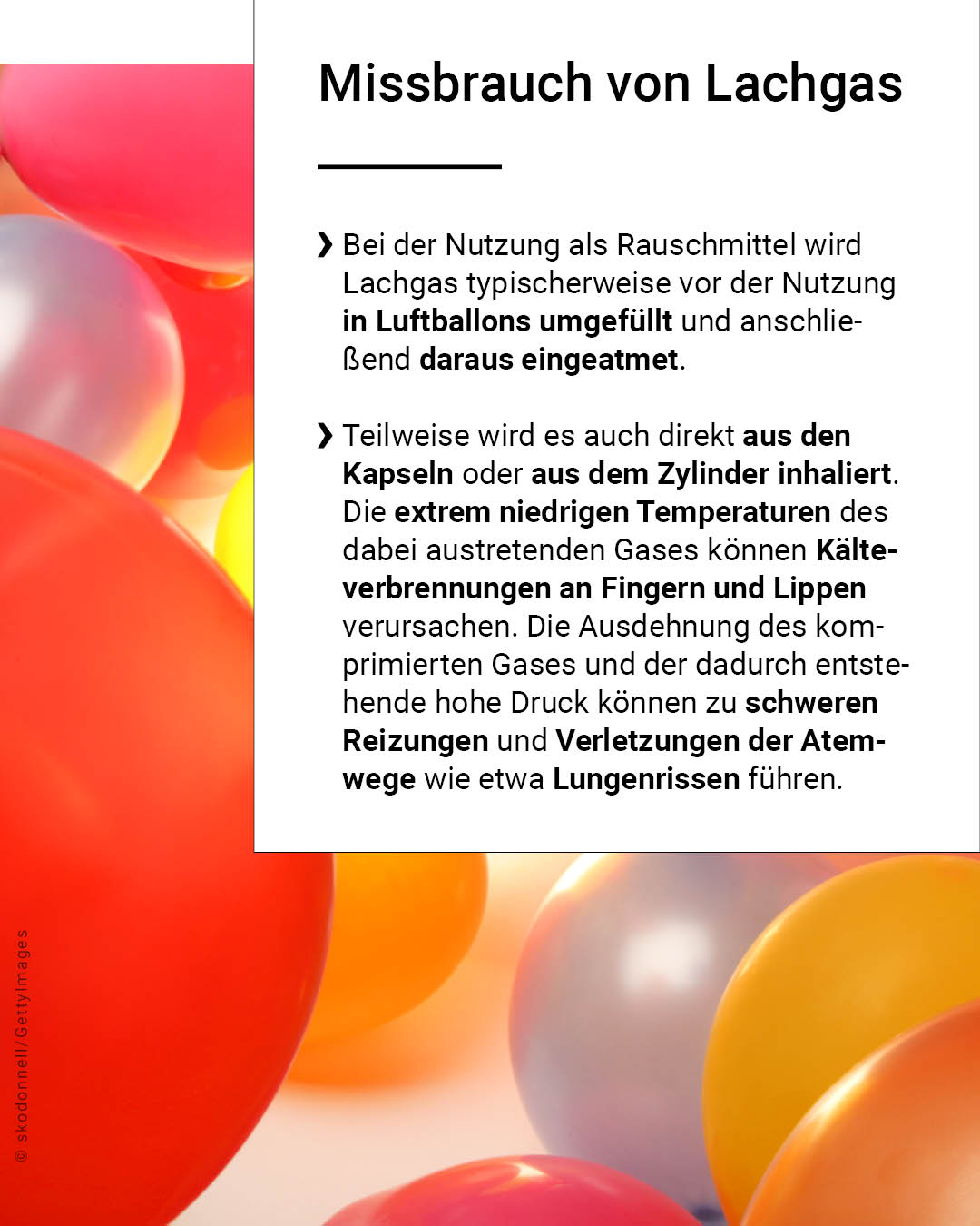 Hinweis - Der folgende Text wurde automatisch generiert: Nahaufnahme von bunten Luftballons. Das Bild könnte im Zusammenhang mit Lachgasmissbrauch stehen.