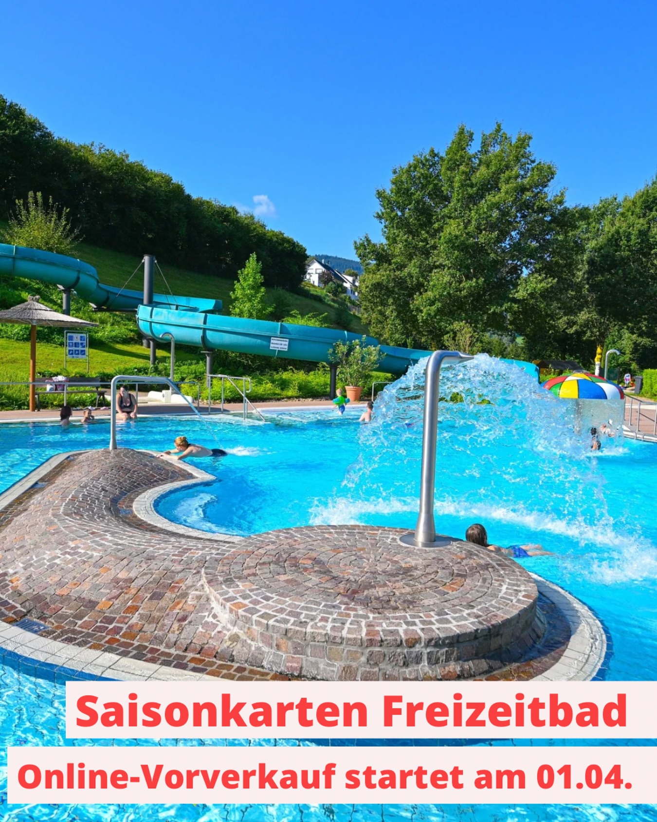 Freizeitbad mit Wasserrutsche und Planschbecken. Saisonkarten-Vorverkauf startet am 01.04.