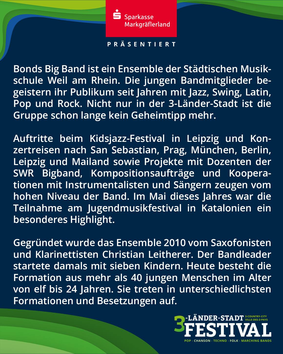 Eine Ankündigung für ein Festival mit Text und Logos auf einem dunklen Hintergrund.