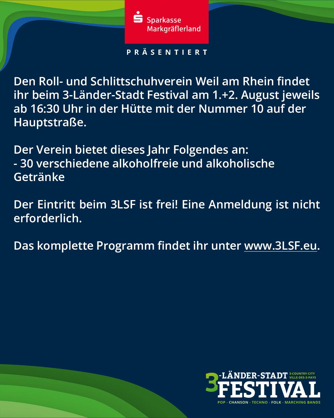 Eine Veranstaltungsankündigung für ein Festival. Es verspricht ein vielfältiges Programm mit Getränken und musikalischer Unterhaltung.