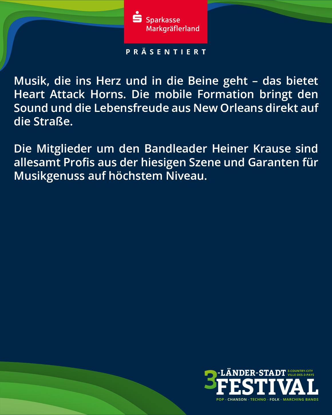 Das Bild ist eine Ankündigung für eine Musikveranstaltung. Im unteren Bereich befindet sich ein Logo mit dem Text "3-LÄNDER-STADT FESTIVAL".