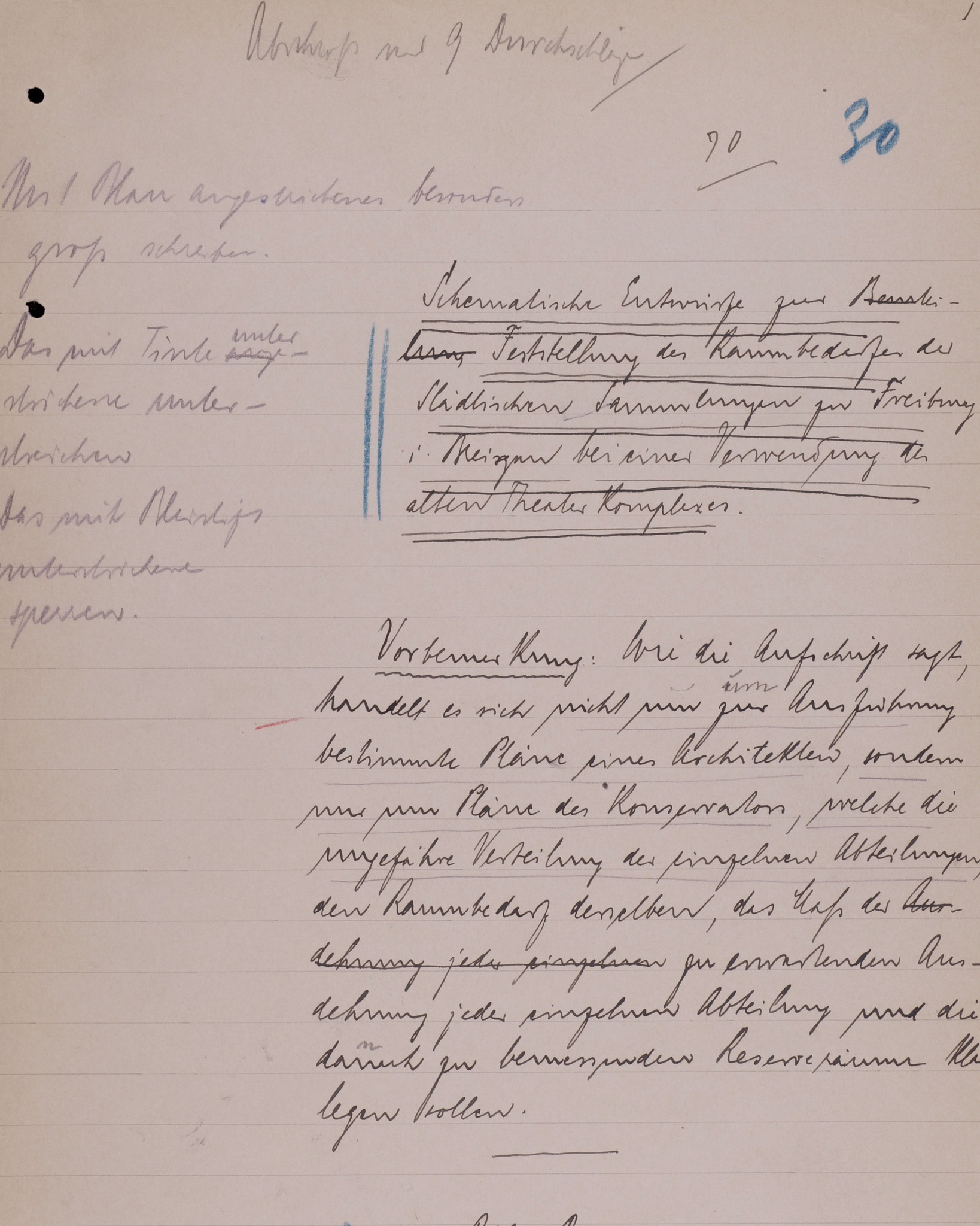 Dieser Alternativtext wurde KI-generiert: Schwarz-weißes Bild einer handschriftlichen Textseite mit handschriftlichen Anmerkungen und Unterstreichungen. Der Text ist in deutscher Sprache verfasst.