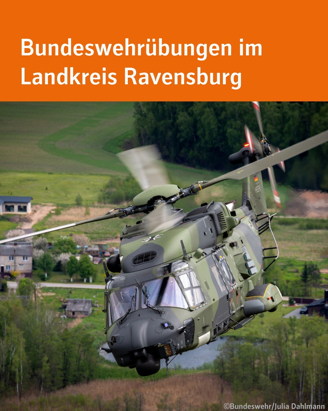 Zu sehen ist ein Hubschrauber der Bundeswehr. Bildtext: Bundeswehrübungen im Landkreis Ravensburg.