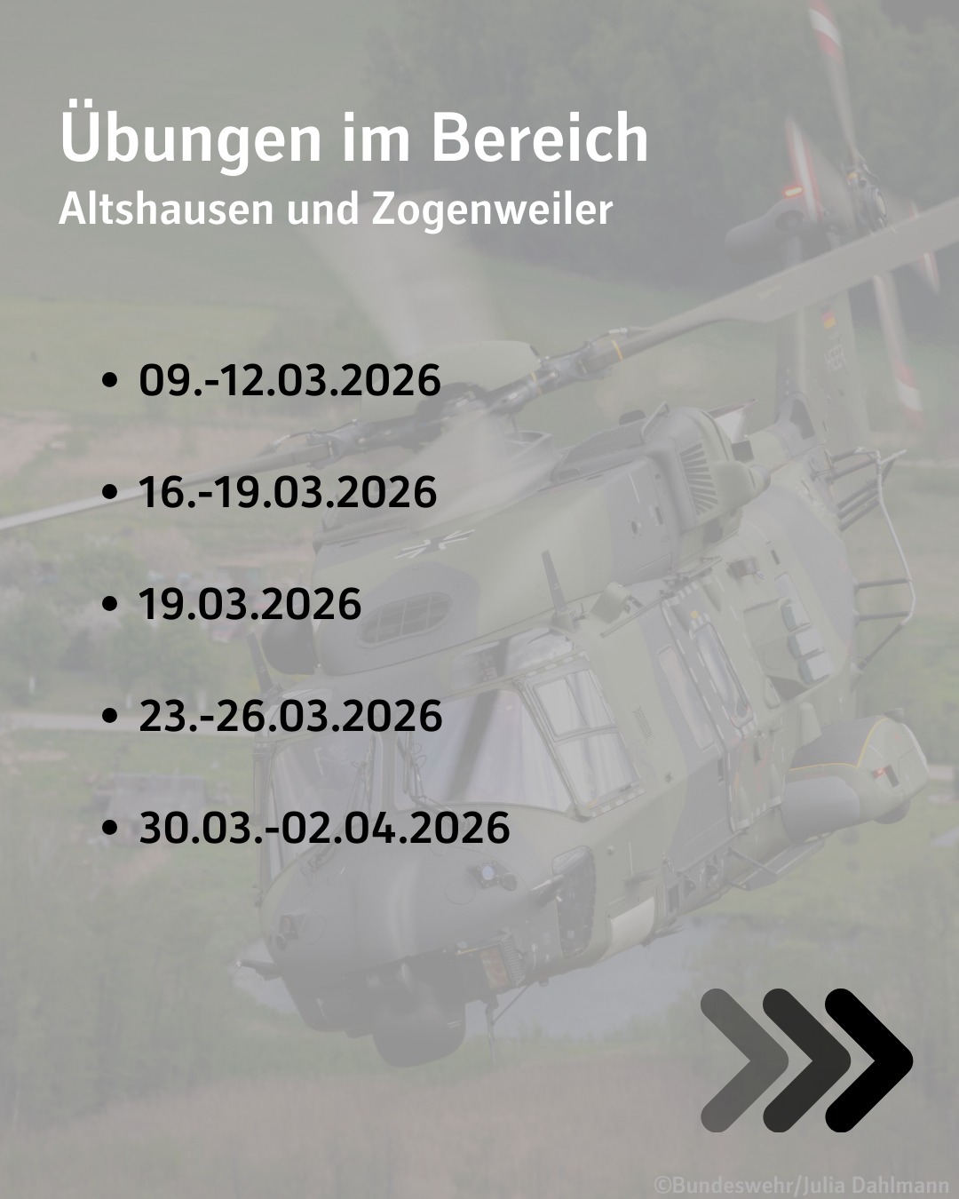 Übung im Bereich
Aulendorf - Bad Waldsee - Bad Wurzach - Leutkirch
01. bis 04. März 2026