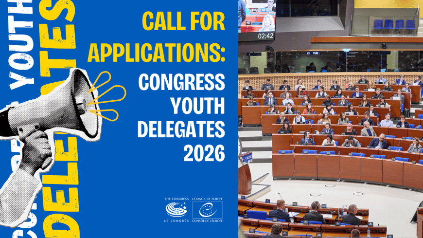 Banner "Call für Applications: Congress Youth Delegates 2026" - Abbildung: Kongress des Europarats