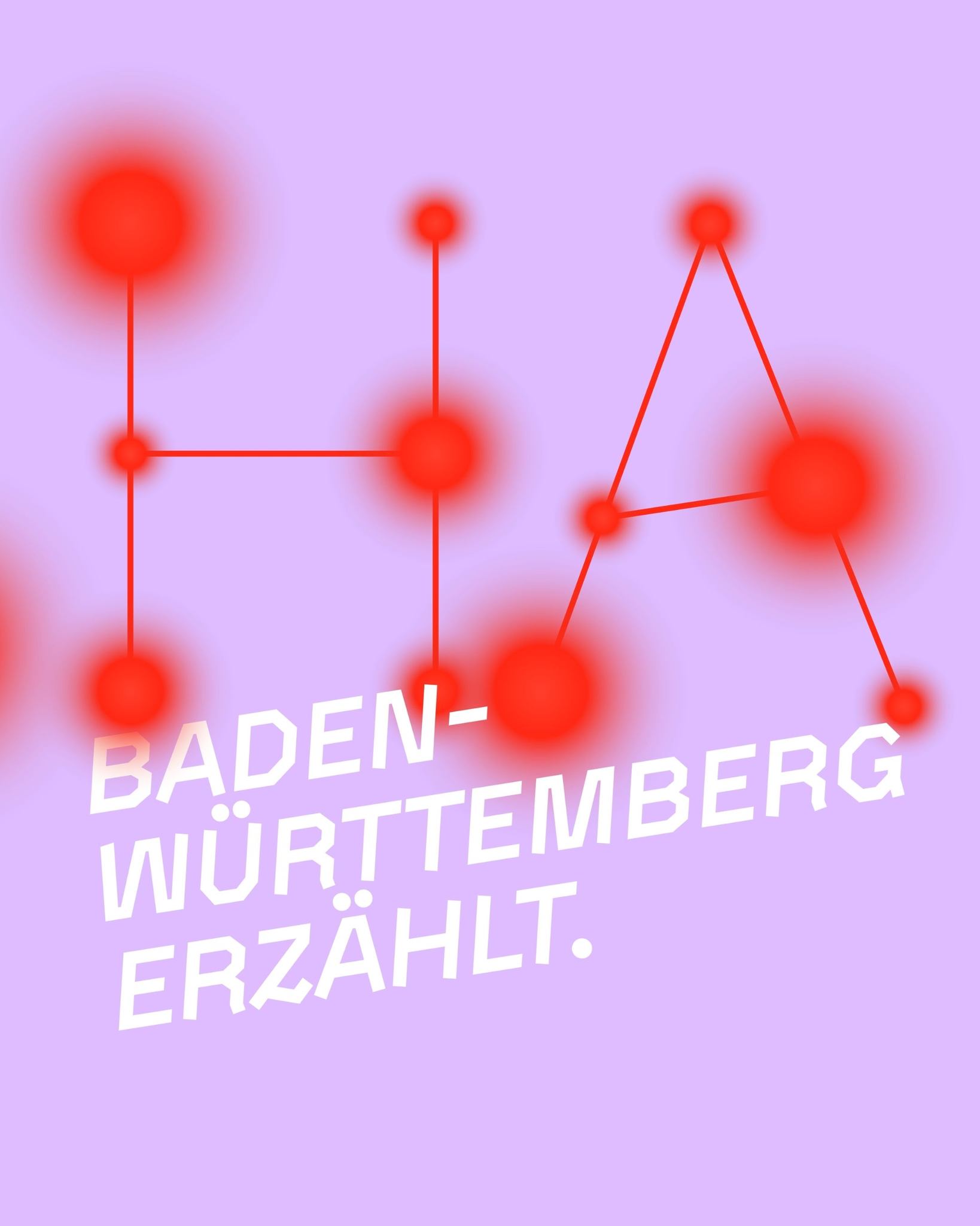 Dieser Alternativtext wurde KI-generiert: Abstrakte, farbige Darstellung mit roten Punkten, die durch Linien verbunden sind. Darunter steht der Text "BADEN-WÜRTTEMBERG. ERZÄHLT."