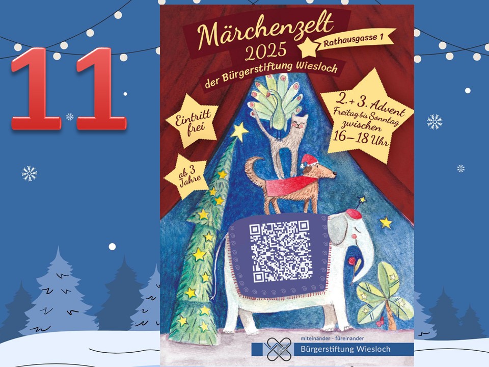 Dieser Alternativtext wurde KI-generiert: Ein farbenfrohes Plakat kündigt eine Veranstaltung im Dezember an. Es zeigt eine Illustration mit winterlichen Motiven und Informationen zu Terminen und Eintritt.